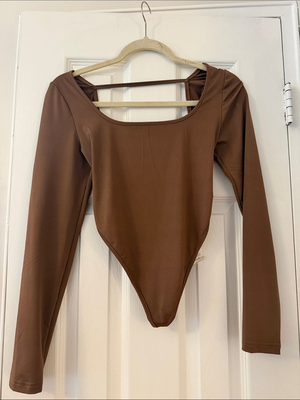 SHEIN Brown Long Sleeve Scoop Neck Bodysuit